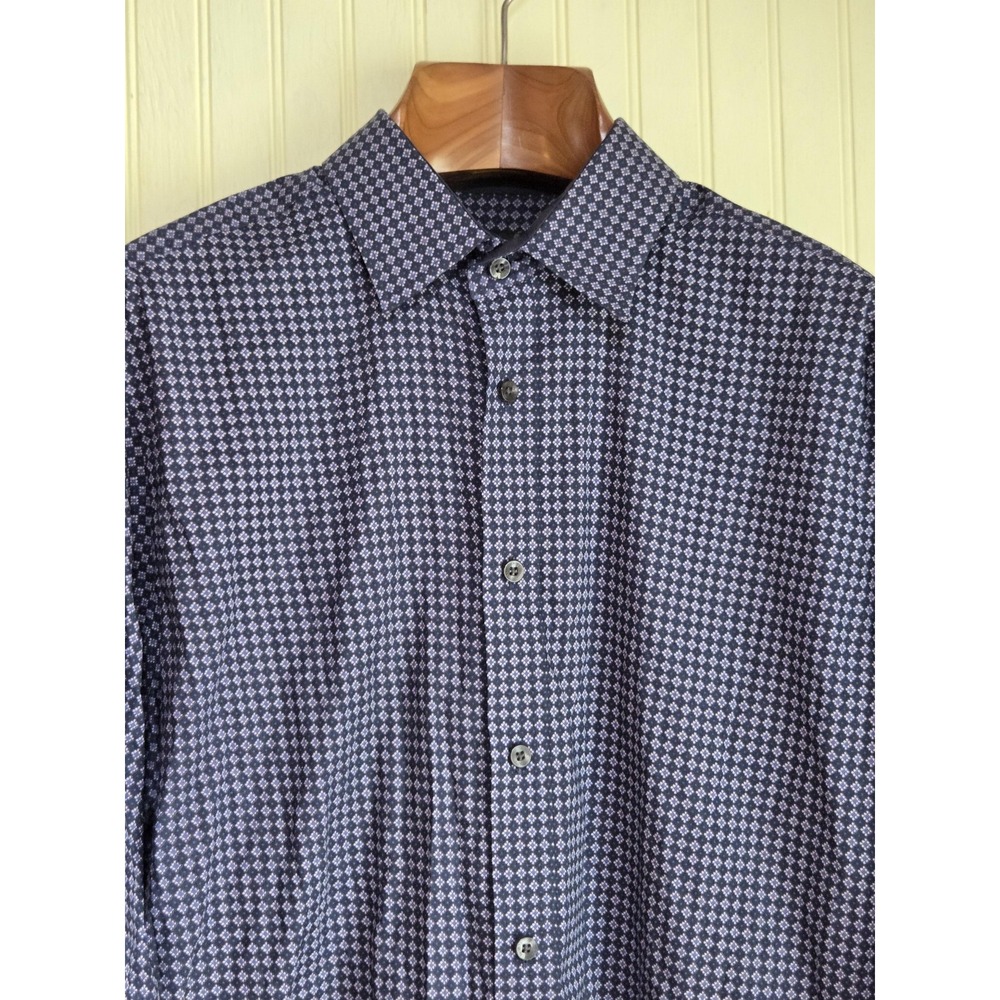 Quieti Shirt Mens Large Blue Geometric Print Long Sleeve Button Front‎ Cotton